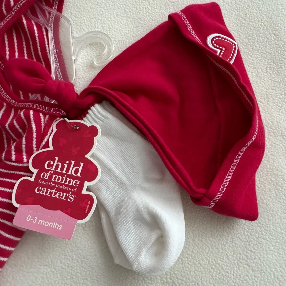 Vintage Carter's Baby Valentine's Day Set w/Hat Socks 0-3m Embroidered Heart